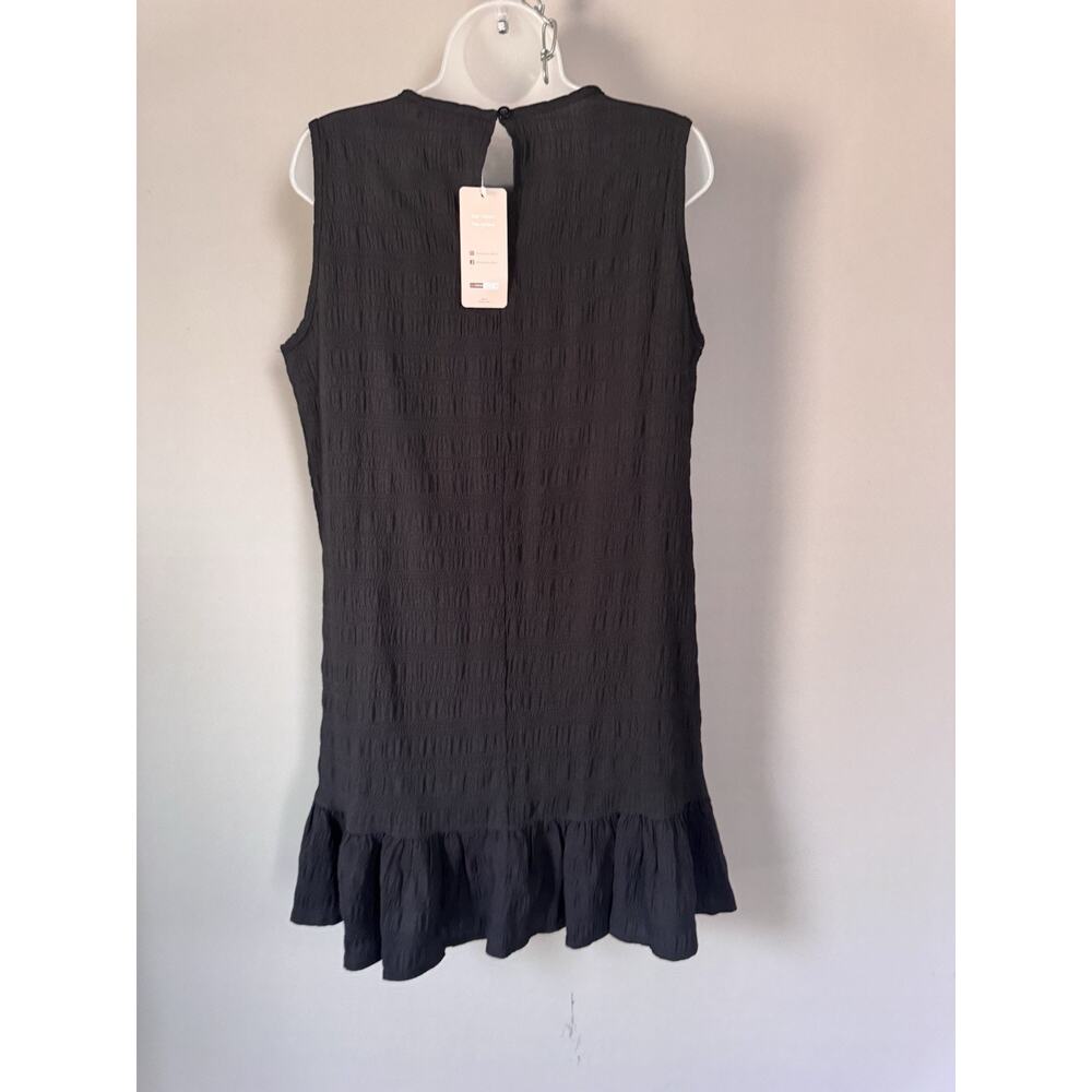 Emery Rose Black Sleeveless Textured Ruffle Hem Dress Size L Shift Boho - Picture 3 of 9